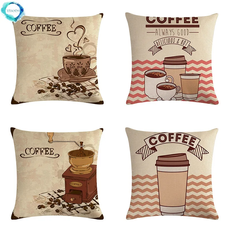 

Coffee Cup Print Cotton Linen Cushion Cover Decorative Throw Pillow Cover Pillow Case for Sofa Bed Couch 45X45CM Fundas De Cojin