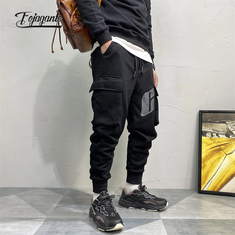 

FOJAGANTO 2022 New Cargo Trousers Men High Street Multi-pockets Black Pants Thin Fitness Joggers Casual Fashion Sweatpants Male