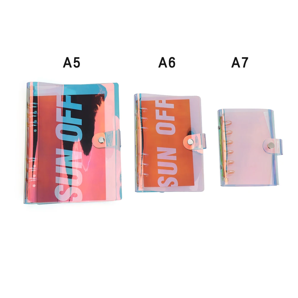 

1PC A5 A6 A7 PVC Rainbow Laser Binder Transparent Notebook Diary Cover Glitter Loose Leaf Note Book Planner Clip Office Supplies