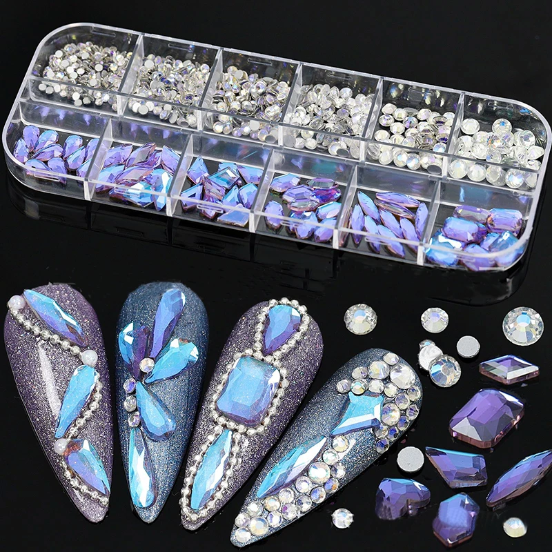 

1 Box/560pcs Nail Art Rhinestones 3D Decorations Champagne/Blue Crystals,Flatback Diamonds Shapes Zircon Nails Accessories Gems