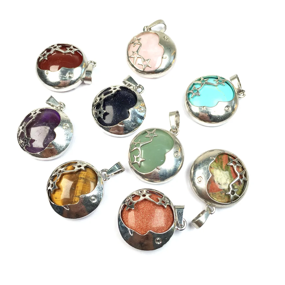 

Inlaid Alloy Natural Stones Pendant Crystal Hollow Out Pentagram Pendants for Jewelry Making DIY Reiki Necklaces Accessories