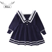 girls navy style big lapel knitted dress kids dresses for girls toddler girl fall clothes toddler girl christmas outfits