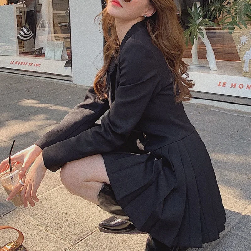 Женское платье-Блейзер Элегантное Черное вечернее платье офисное двубортное