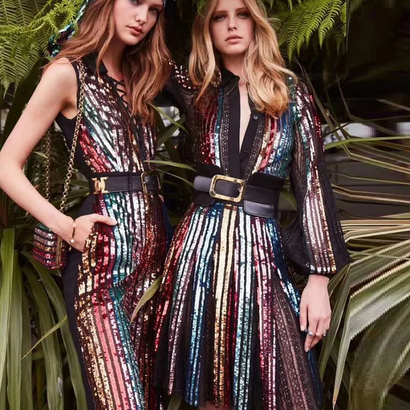 Новое модное осеннее шоу кутюр коллекция красочное шикарное блестящее женское