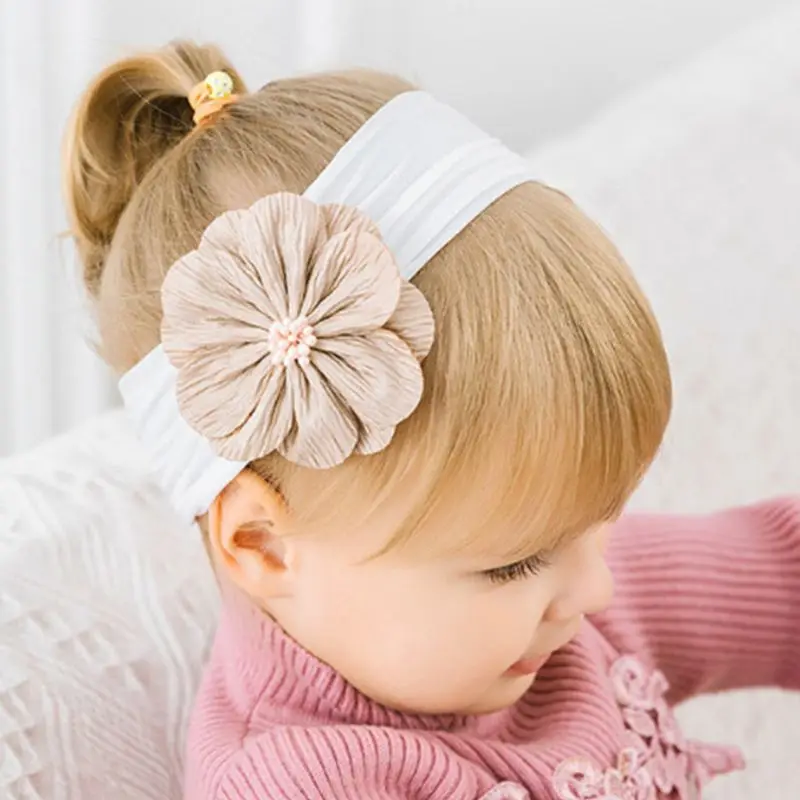 Младенческая Девочка сморщенный шифон Цветочные бисером эластичный обруч для