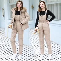 cotton padded parka women 2021 new winter korean fashion thick warm cotton two piece padded coat sling jacket set women