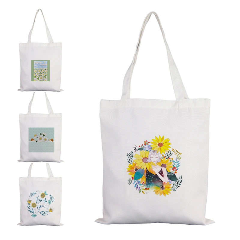 

Daisy Sunflower Bags 2021 Woman Shopper Bag Cute Canvas Shoping Tote for Women Luxury Designer Handbags Shopping Women's Fabric