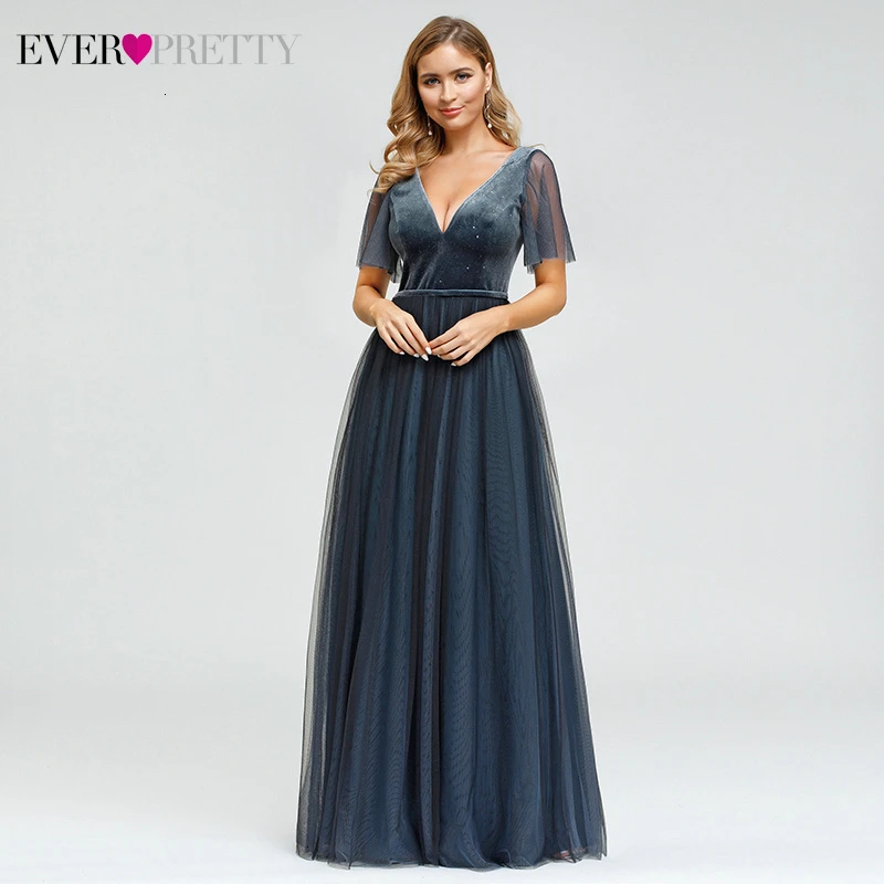 Элегантные велюровые вечерние платья Длинные с v образным вырезом и коротким