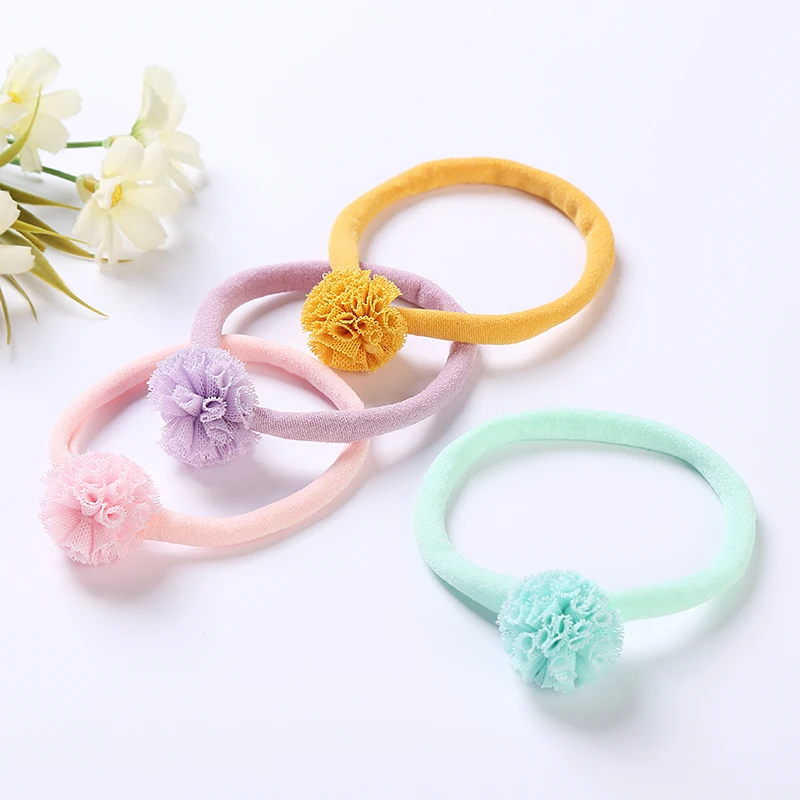 

100pcs New Fashion Chiffon Round Ball Elastic Nylon Headbands Toddler Infants Hair Accessories Girls Skinny Hairbands