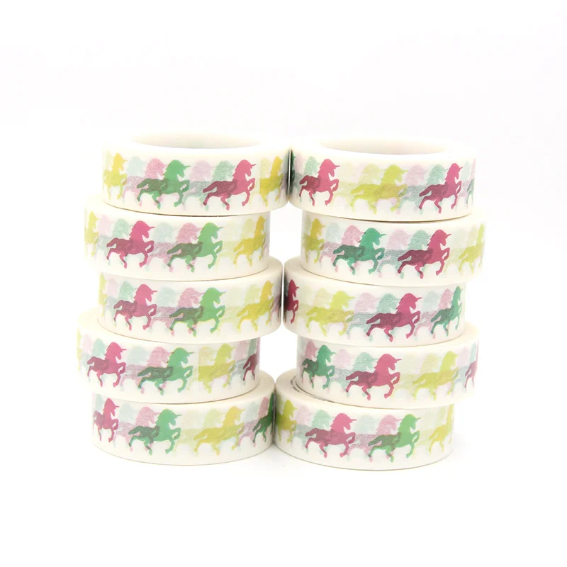 

New 10pcs/set 15MM*10M Red Green Yellow Horse Washi Tape washi stickers DIY Scrapbooking Masking Tape School Office Supply