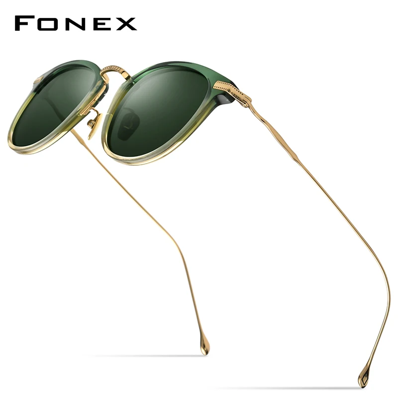 FONEX Titanium Acetate Polarized Sun Glasses Men 2021 New Retro Vintage Square UV400 Sunglasses for Women Shades F85648