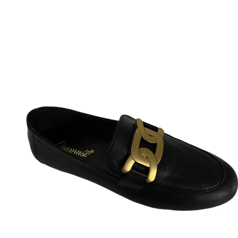 

Slip-on Loafers, Fall 2020) New British Style Metal Buckle Shoes round Toe Flat Bottom Versatile Single-Layer Shoes Female