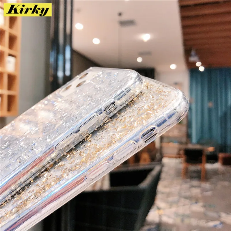 Блестящий золотой фольгой блестки прозрачный Анти-осенний силиконовый чехол для