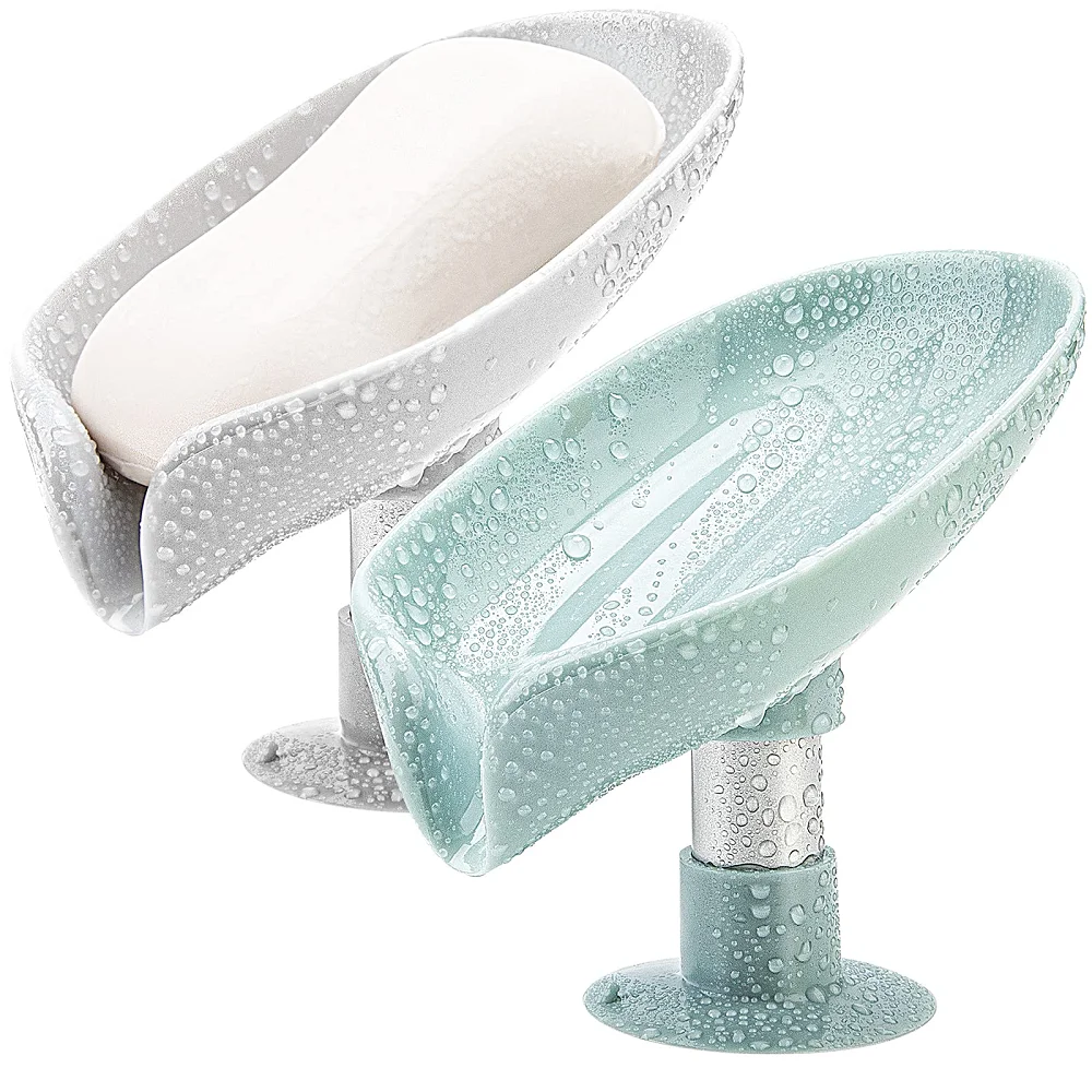 

Soap Holder Leaf-Shape Self Draining Soap Dish Holder, Not Punched Easy Clean Bar Soap Holder, with Suction Cup Soap Dish