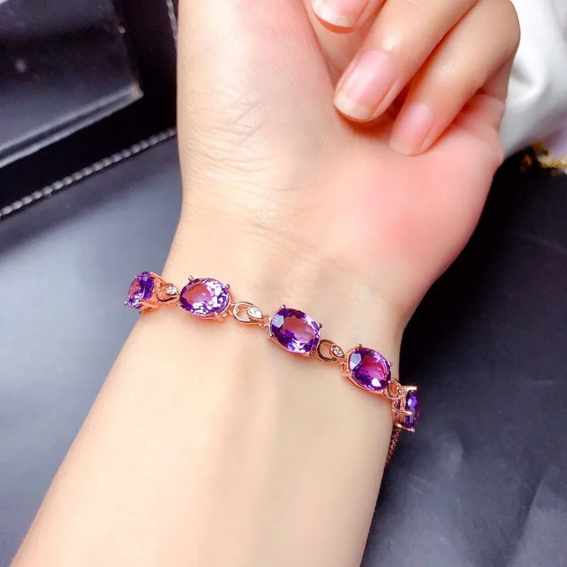 

BLACK ANGEL Ladies 18K Rose Gold Elegant Amethyst Luxury Purple Crystal Gemstone Bracelets For Women Fine Jewelry Wedding Gift