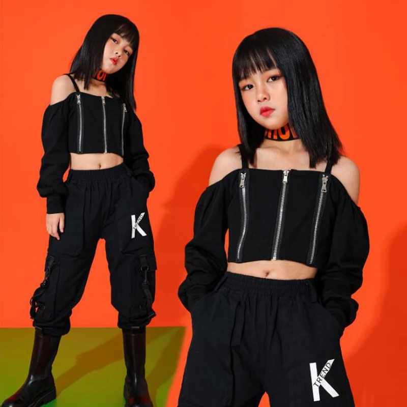 

Girls Hip Hop Carnival Cheerleader Costume Clothing Kids Crop Sweatshirt Tops Jogger Pants Jazz Dancing Street wear Clothes