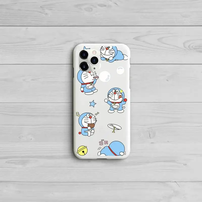 

Cute Cartoon Doraemon Robot cat Phone Case Candy Color White for iPhone 11 pro XS MAX 8 7 6 6S Plus X 5S SE 2020 XR