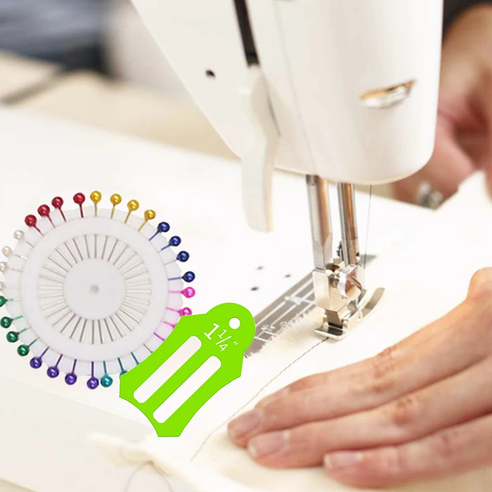 

10 Pcs Folding Fabric Tape Maker Biasing Strips with Multi-color Quilting Pins and Storage Ring Sewing Set Accessories