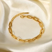 18k gold plated 7mm square link chain bracelet jewelry stainless steel paperclip chain bracelet for women gift