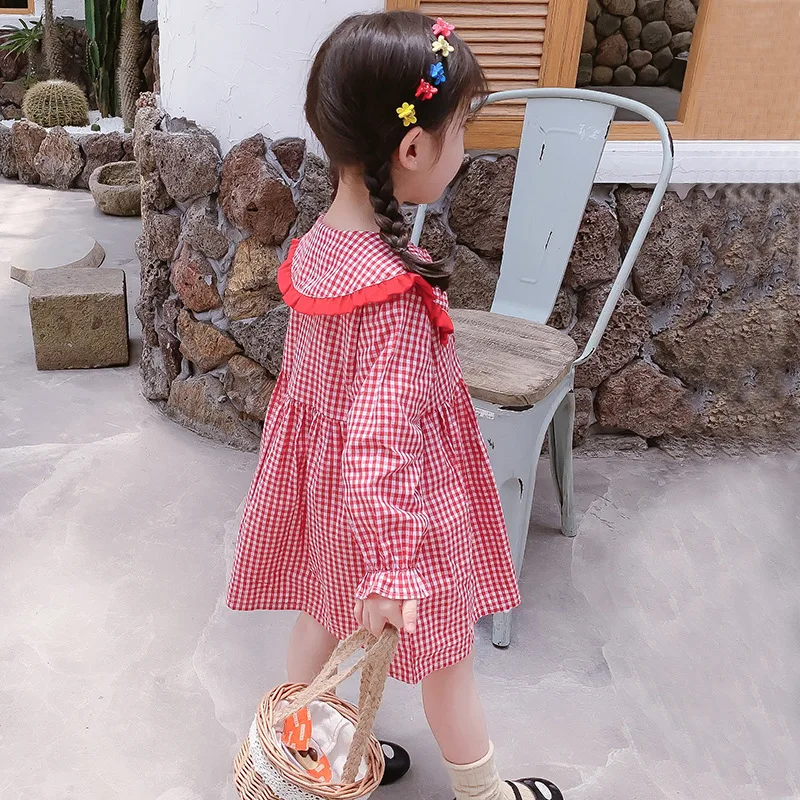 

Girls' Long Sleeve Lace Dress Lapel Dress