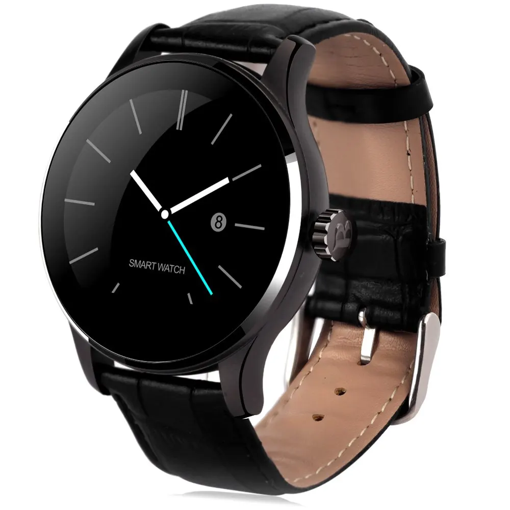 K88H Смарт-часы для мужчин android кровяное давление bluetooth динамик сердечного ритма водонепроницаемые спортивные Смарт-часы - Цвет: Black leather