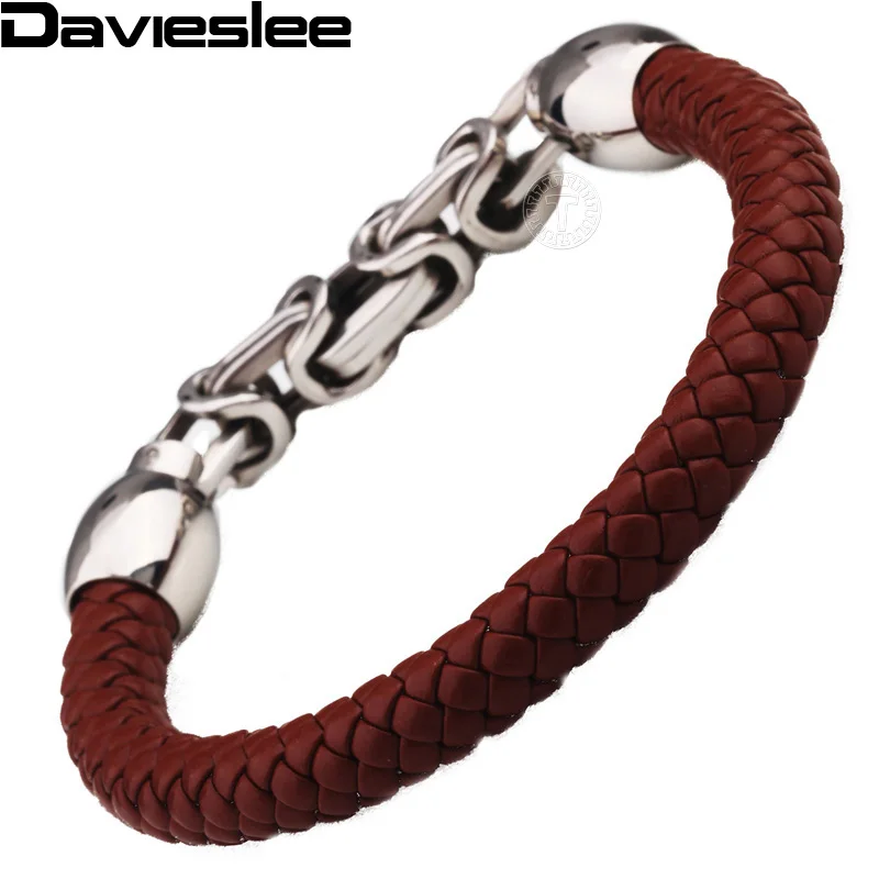 Плетеная веревка 9 мм мужской кожаный браслет коричневый черный из нержавеющей