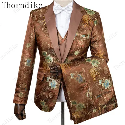 11 Thorndike куртка брюки жилет свадебное платье костюмы китайский стиль жаккардовые деловые мужские классические высококачественные костюмы на заказ - Цвет: 11