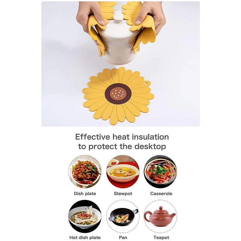 

Placemats 4Pcs Silicone Sunflower Trivet Heat-Resistant Non-Slip Hot Pads for Pot Pans Bowls 19.5Cm