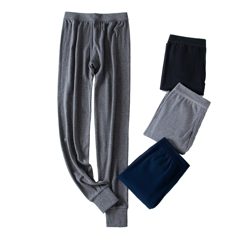 Pijamas básicos de algodón puro para hombre, pantalones ajustados informales, para el hogar, color negro y gris, para Otoño e Invierno