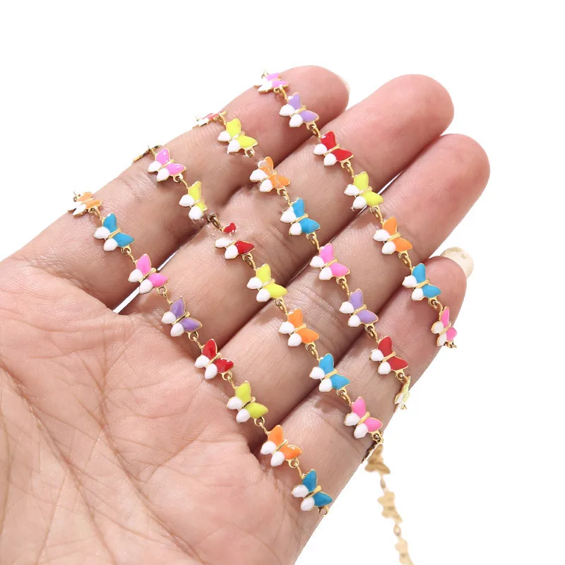 

1M Butterfly Chain Stainless Steel Enamel Colorful Gold Handmade Chains for Women Bracelet Necklaces Jewelry Making Crafts Bulk