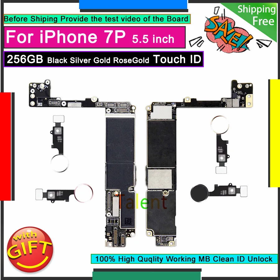 

Материнская плата для IPhone 7 Plus, 256 ГБ, черная, серебристая, золотистая, розовая, золотистая, сенсорная кнопка «Домой», разблокированная оригин...