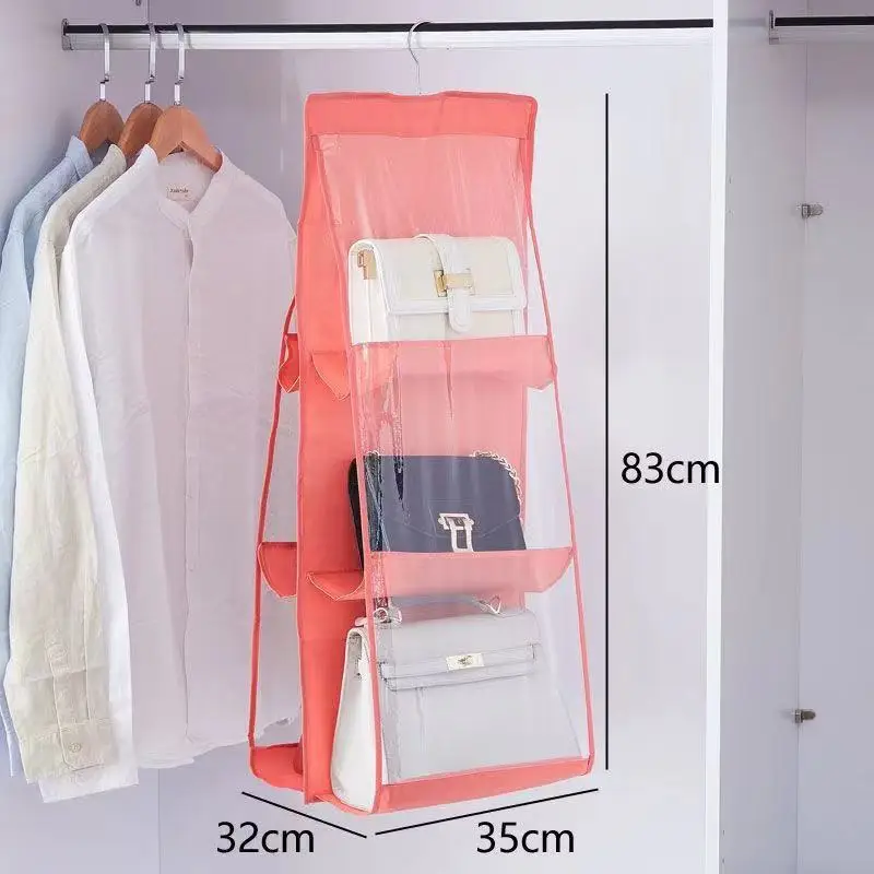 

6 Pocket Hanging Handbag Organizer for Wardrobe Closet Transparent Storage Bag Door Wall Clear Sundry Shoe Bag with Hanger Pouch