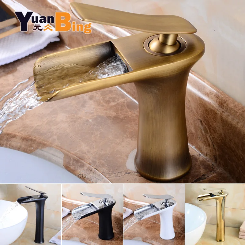 

European-style all-copper antique basin head waterfall single-hole table basin under the basin retro hot and cold water tap