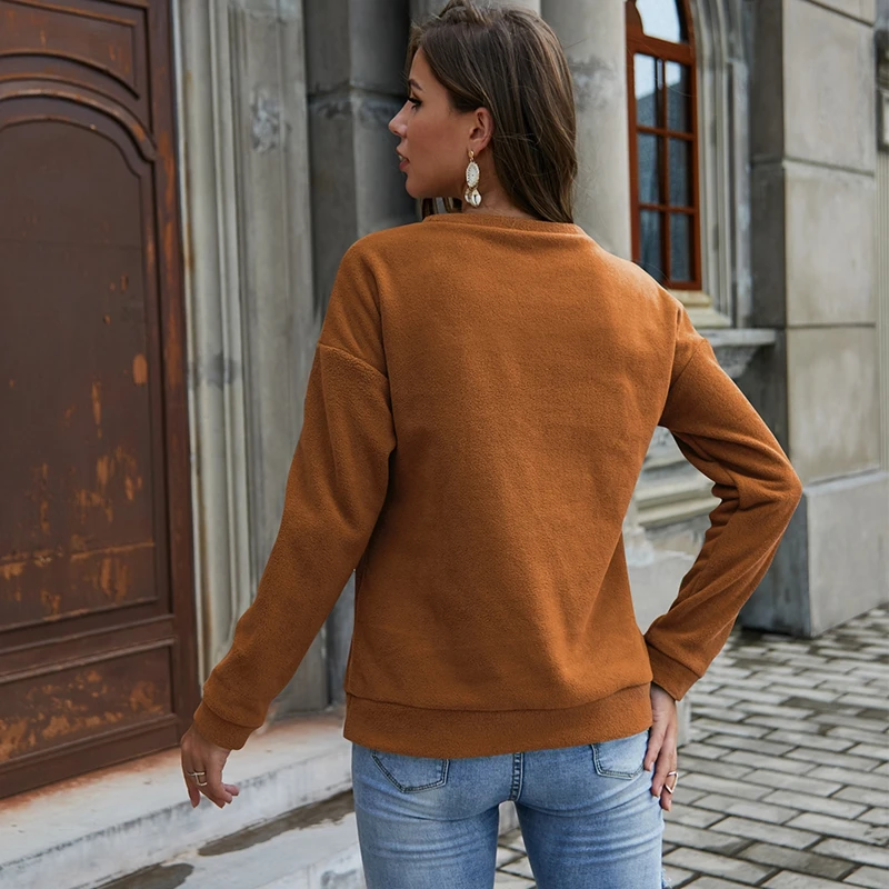 Женский пуловер с круглым вырезом осенняя толстовка повседневные толстовки
