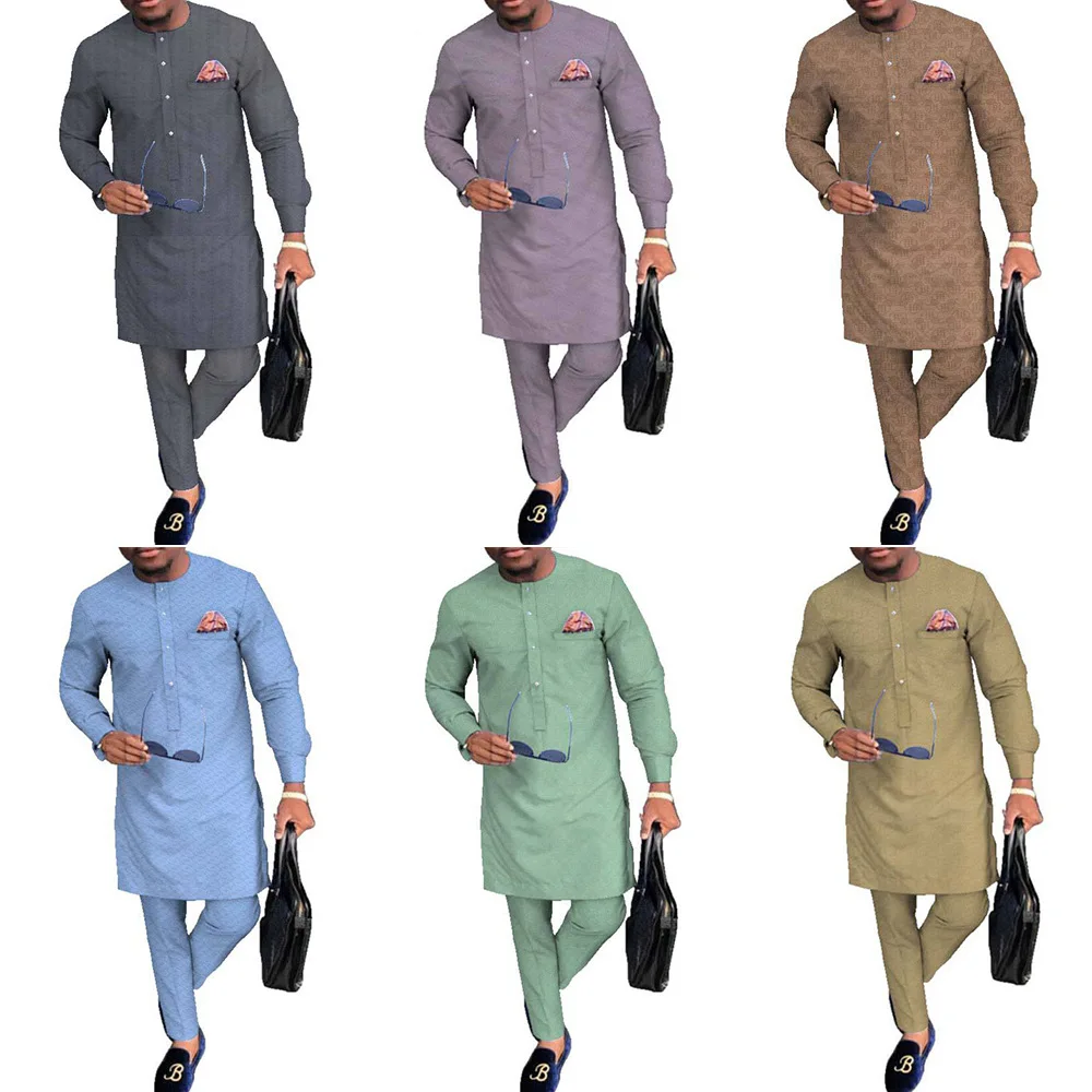 2020 autumn and summer fashion men dashiki plus size two pieces sets coat+pant men suit S-6XL