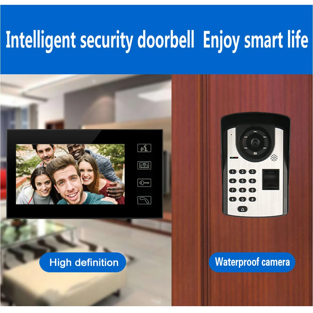 

7inch TFT LCD Display 16:9 1024*600 Digital Doorbell Rainproof Wifi Intelligent Video Door Phone Touch-screen Fingerprint Remote