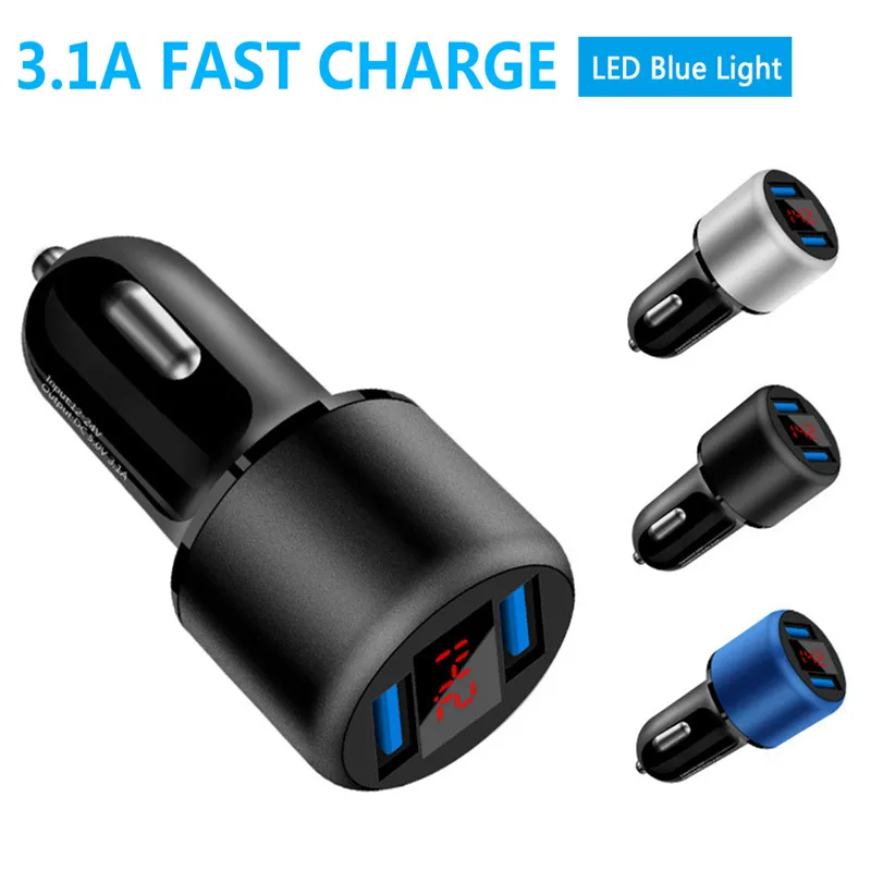 3.1A сдвоенный USB для быстрой зарядки Автомобильный держатель для телефона на Зарядное устройство с светодиодный Дисплей вольтметр с экраном 12 V/24 V аксессуары для автомобильного интерьера