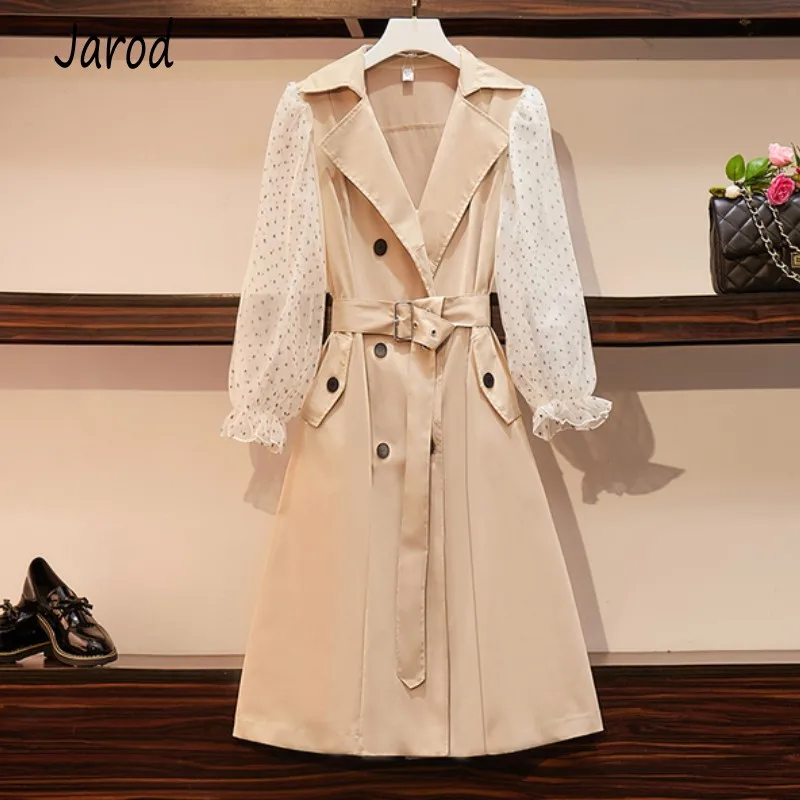 Большие размеры L-4XL модное пальто в горошек с длинными рукавами стиле пэчворк