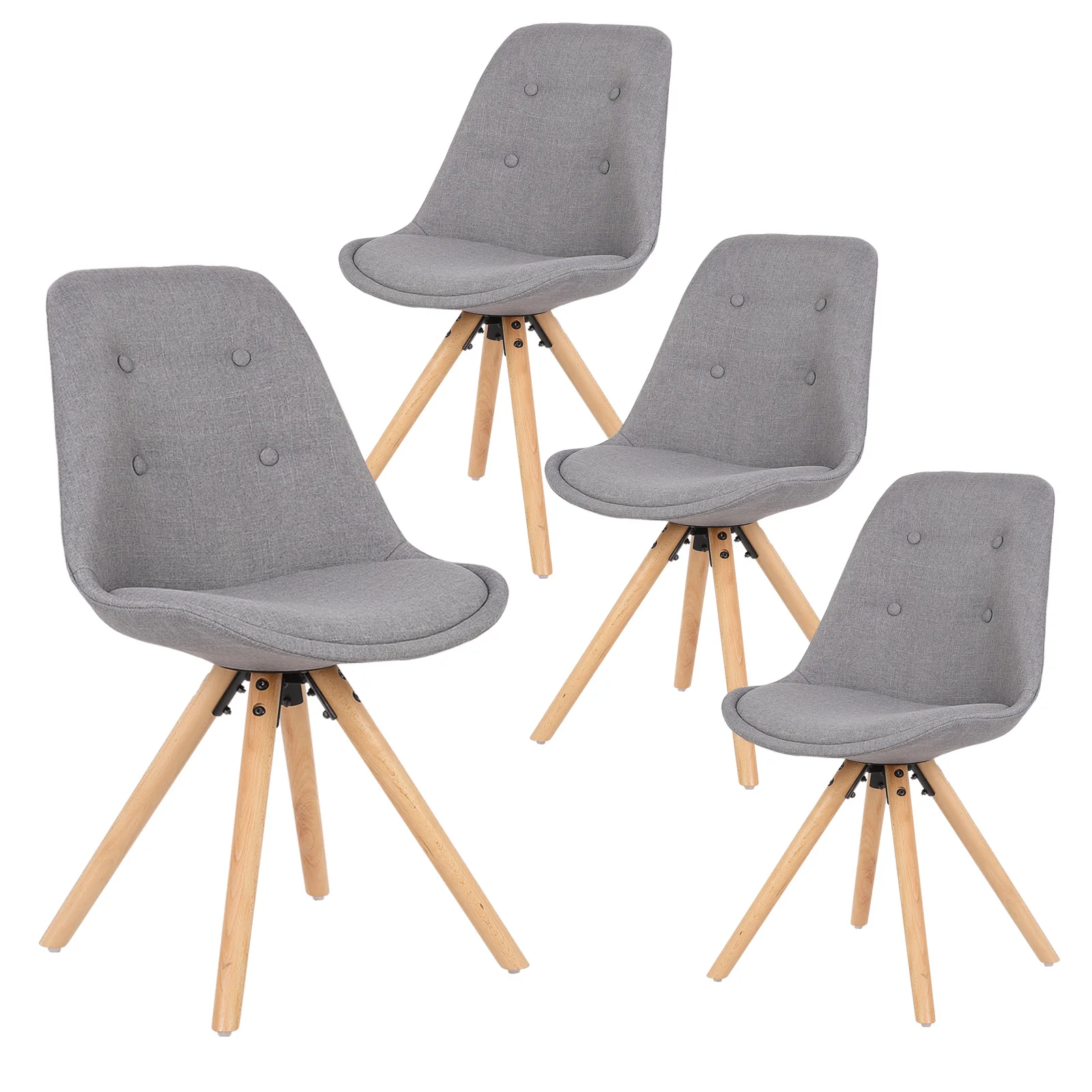 

4PCs/set Modern Linen Dining Chairs Breakfast Solid Wood Legs Chairs Kitchen Stools with Back Soft Padded Seat for Dining Room