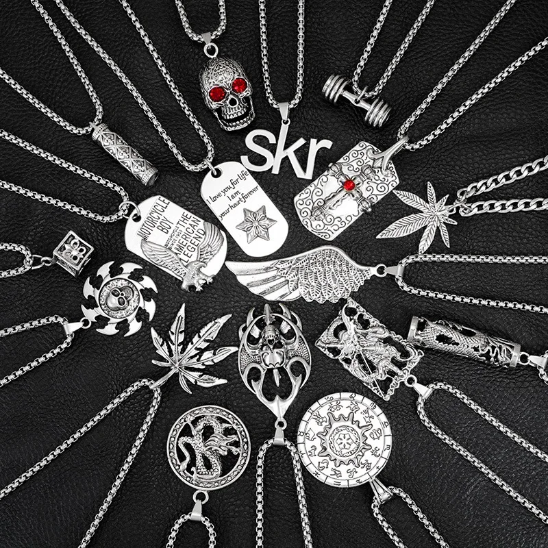 Панк несколько стилей skr череп ожерелье с подвеской гантеля для мужчин из
