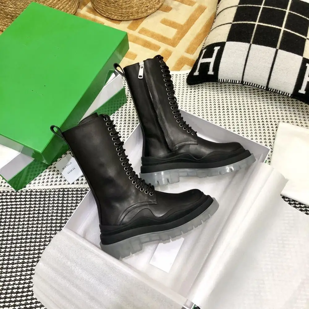 

Clear Thick Bottom Women Ankle Boots Round Toe Lace Up Women Combat Boots Genuine Leather Autumn Winter Short Boots For Women