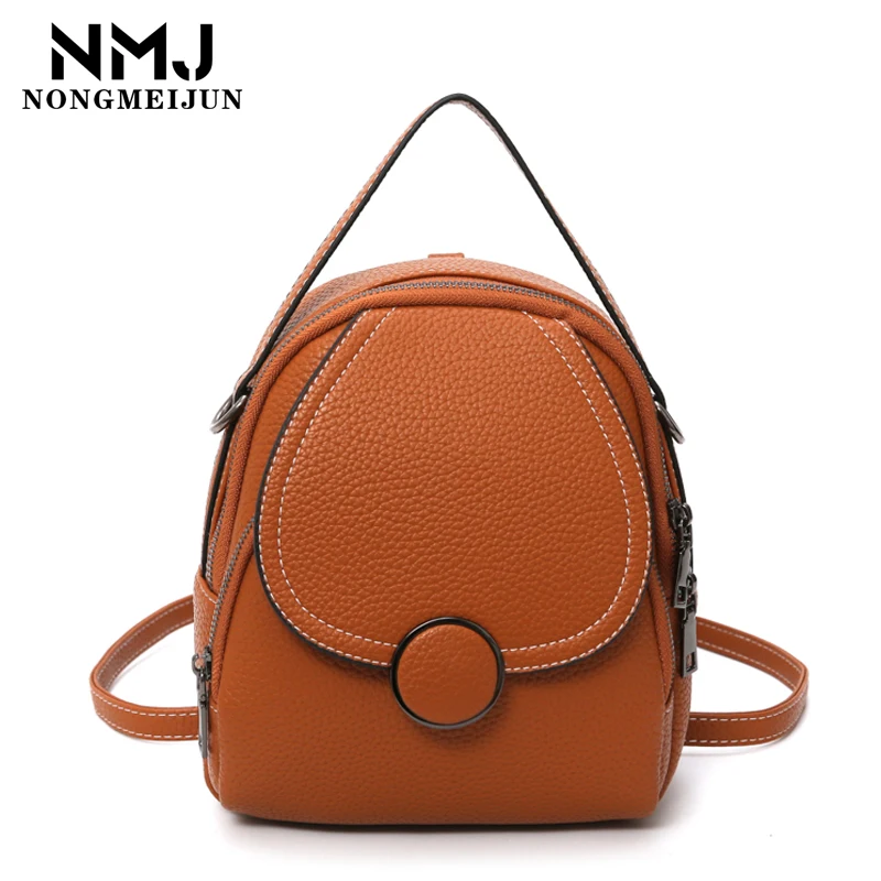 

Summer New Women Backpack PU Leather MultiFunction Small Female Messenger Shoulder Bag Brown Travel bag Mini Student Schoolbag