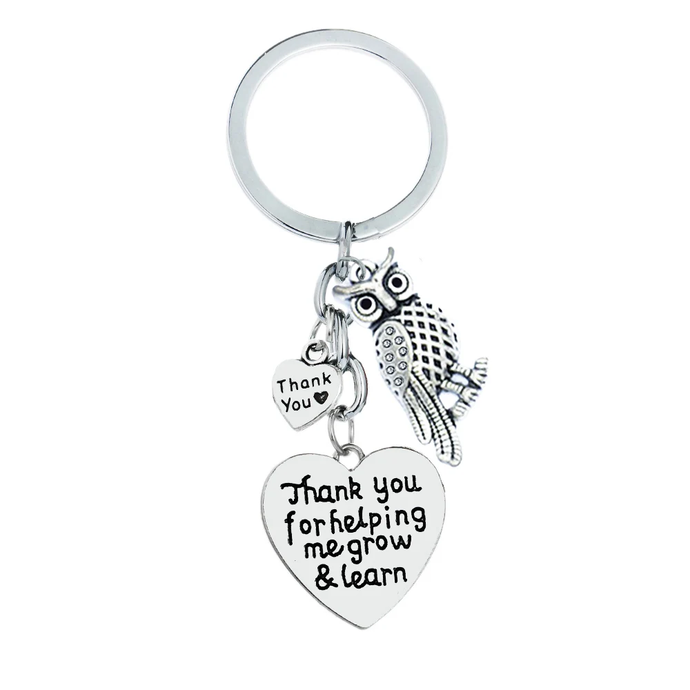 12PC Thank You For Helping Me Grow & Learn Keyrings Love Heart Charm Keychains Owl Pendant Teacher's Day Gifts Jewelry | Украшения и