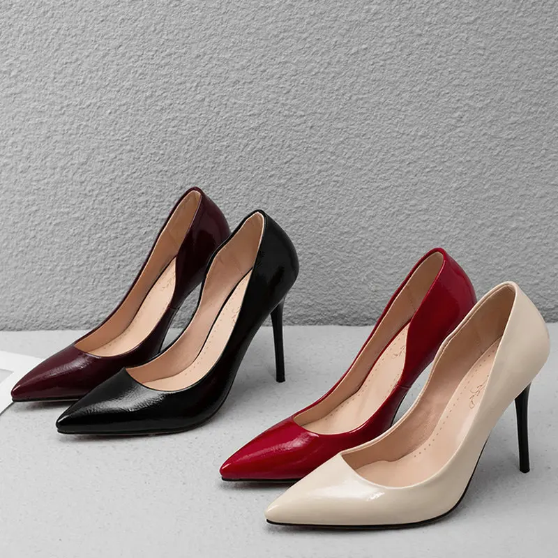 

Модные женские туфли-лодочки из искусственной кожи, привлекательные туфли-лодочки на тонком высоком каблуке, женские праздничные туфли с о...