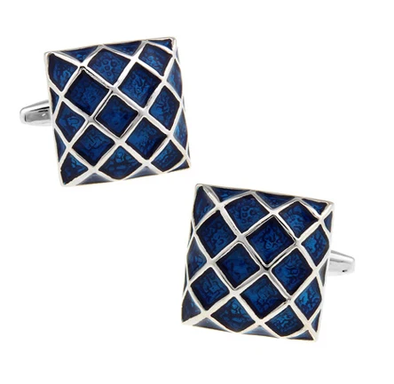 

Square Check Cuff Links For Men Business Enamel Design Quality Brass Material Blue Color Cufflinks Wholesale&retail