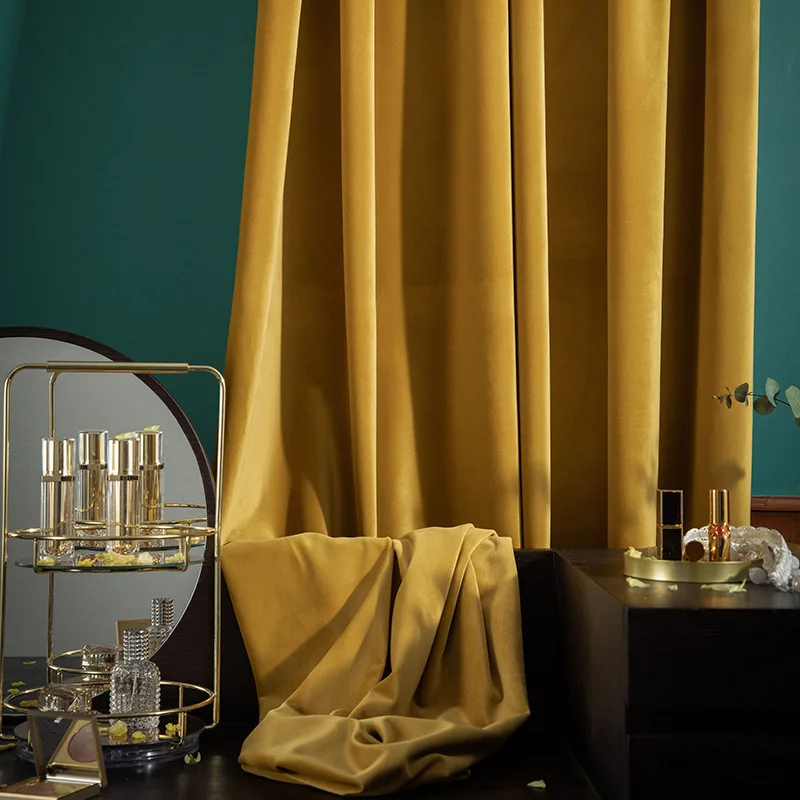 

Modern Light Luxury Velvet Golden Retro Turmeric Bright Orange Bedroom for Living Room High-end Velvet Custom Curtains Tulle