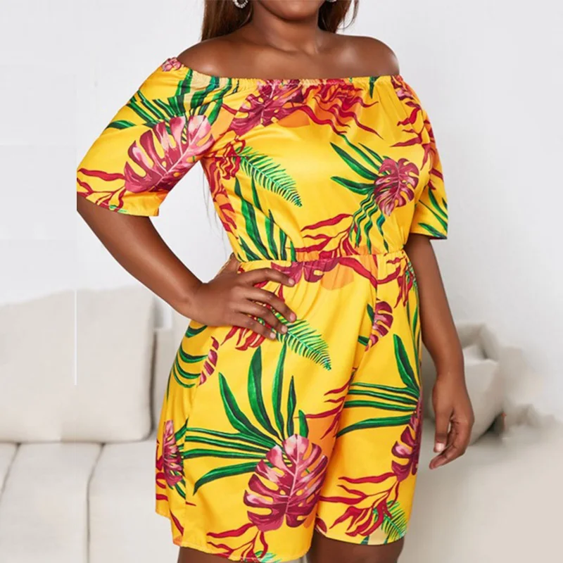 

Женский комбинезон с цветочным принтом, средней талией и открытыми плечами