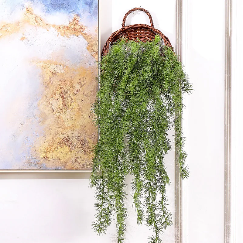 

3 Fork Artificial Green Plants Hanging Artificial Fake Pine Leaves Vines Wedding Home Garden Wall Decoration Flower Basket
