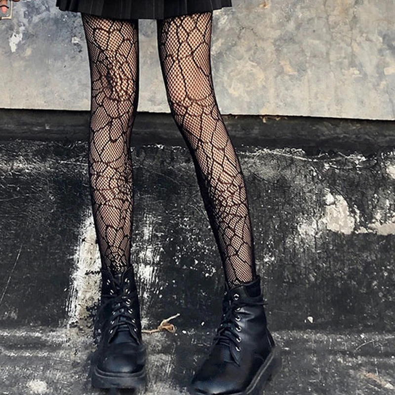 Женские длинные сексуальные чулки в сеточку облегающие из искусственной
