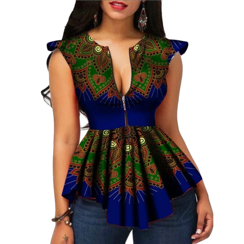 

AFrican Clothing Top Dashiki Print Sexy Ankara Plus Size S-2XL Summer T-shirts Ethnic Short Sleeve Ladies African Dress